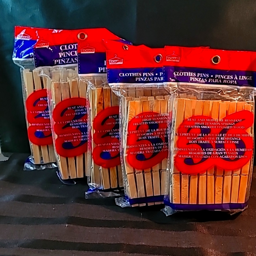 Lot of 5 - 36 per packs wood Clothes pins brand New NWT unopened